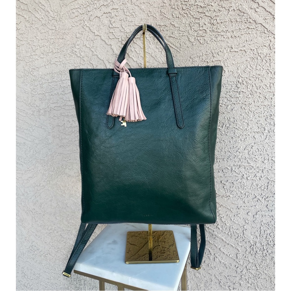 FOSSIL Emerald Green 3-in-1 Convertible Leather Backpack Bag Camilla Tote Bag